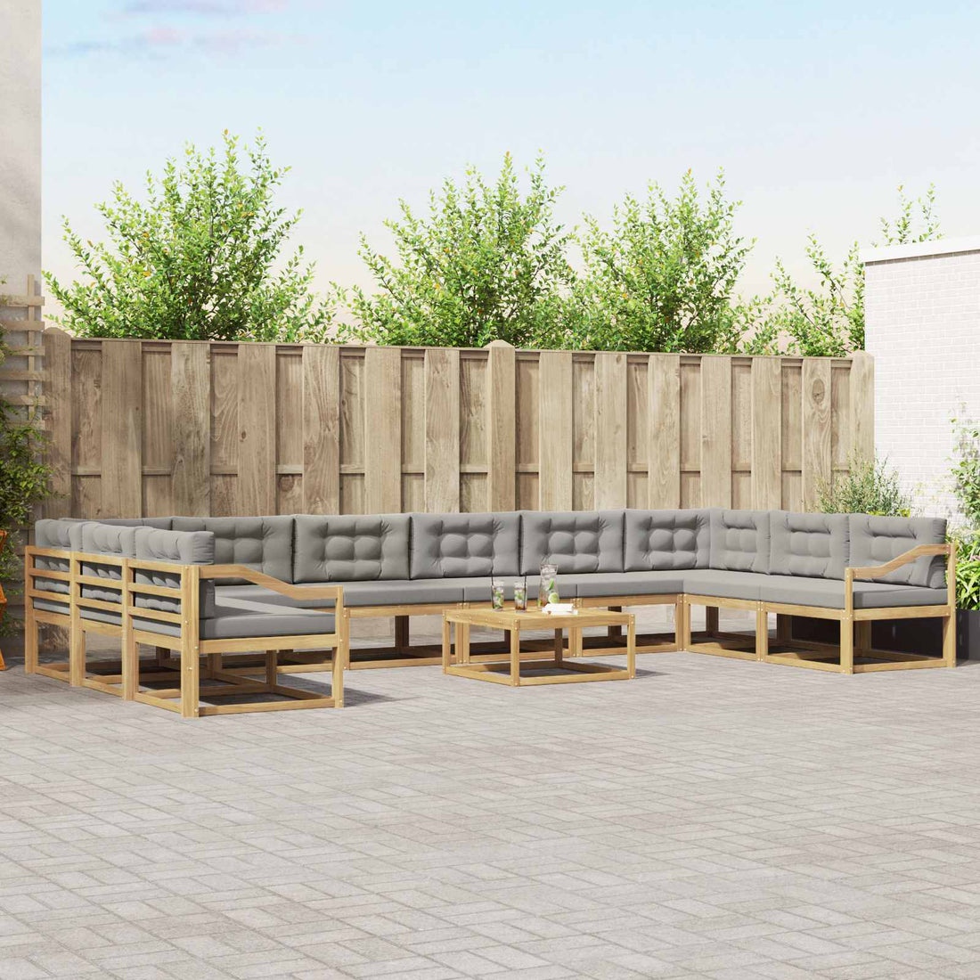 vidaXL Conjunto de sofás de exterior 11 uds. Blanco y Gris Claro