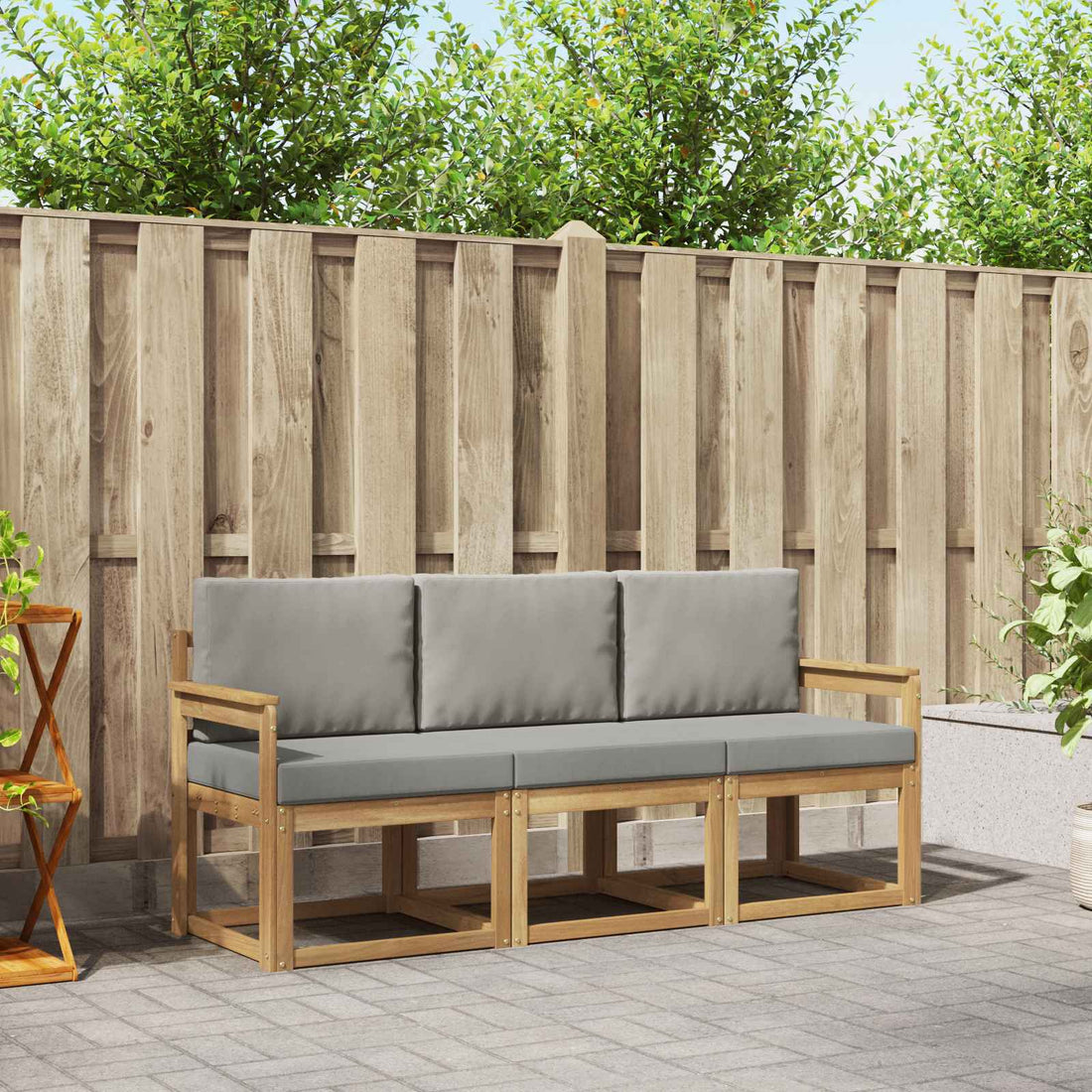 vidaXL Conjunto de sofás de exterior 3 uds. Blanco y Gris Claro