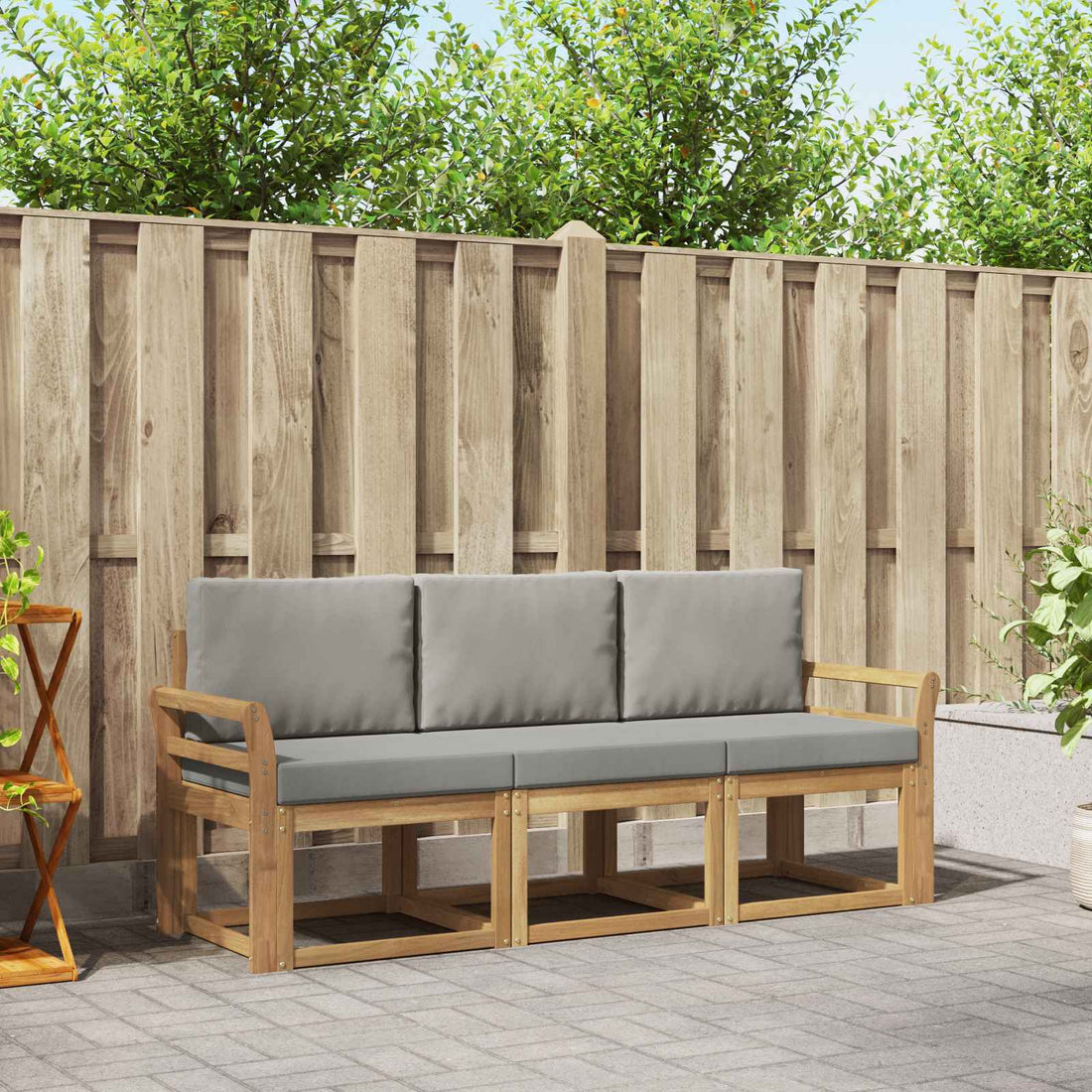 vidaXL Conjunto de sofás de exterior 3 uds. Blanco y Gris Claro