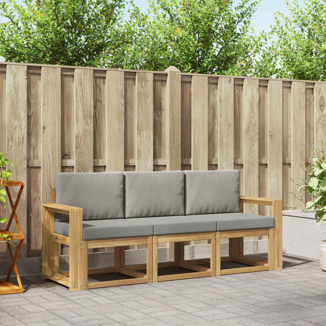 vidaXL Conjunto de sofás de exterior 3 uds. Blanco y Gris Claro