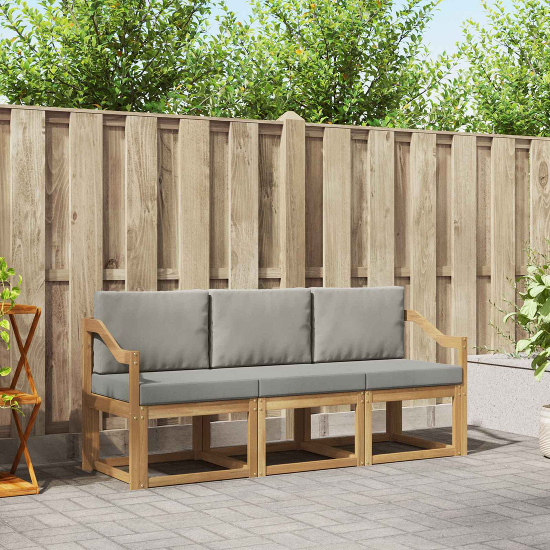 vidaXL Conjunto de sofás de exterior 3 uds. Blanco y Gris Claro