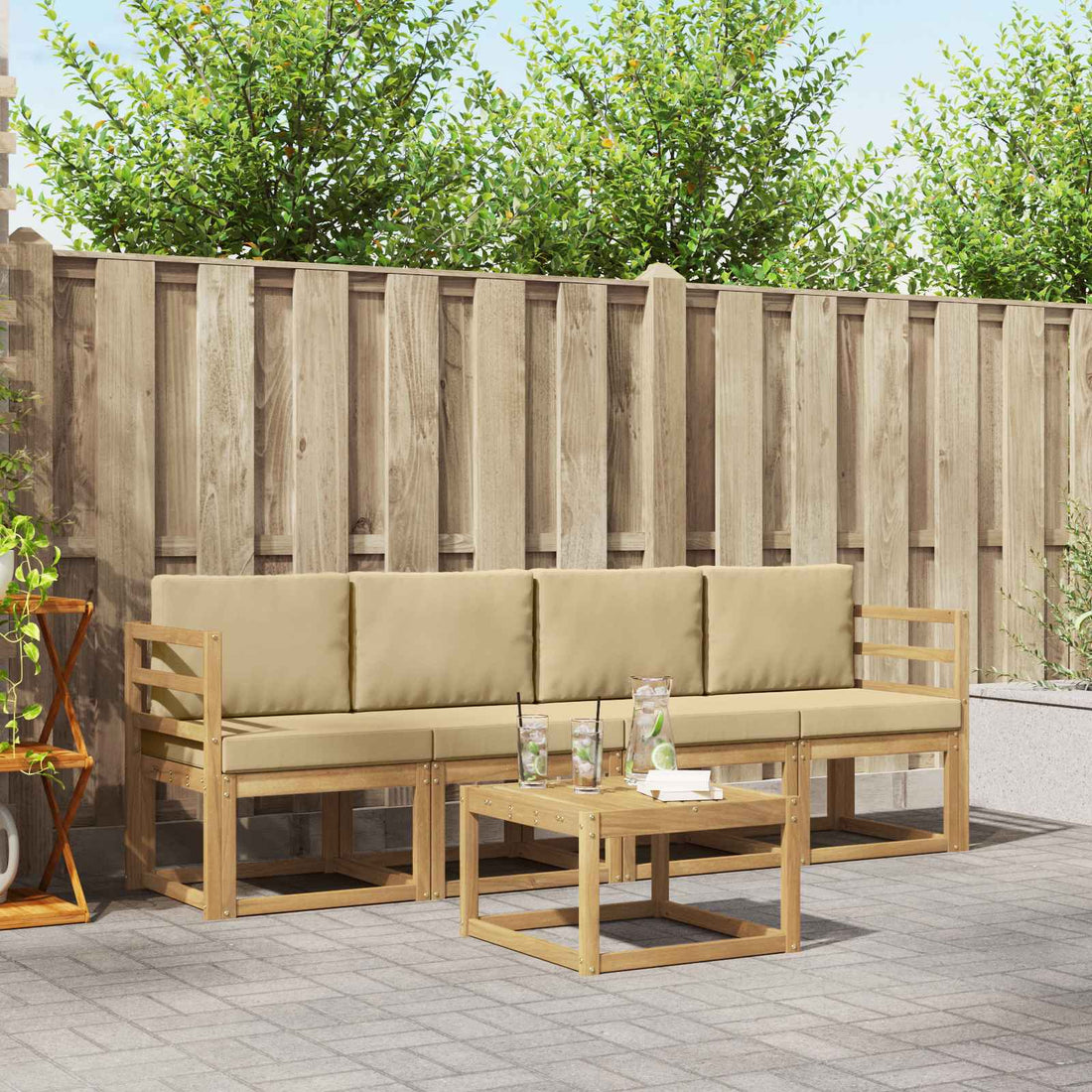 vidaXL Conjunto de sofás de exterior 5 uds. y Beige