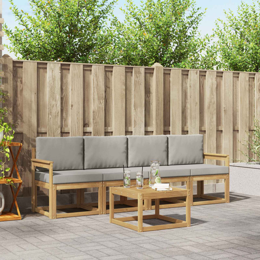 vidaXL Conjunto de sofás de exterior 5 uds. Blanco y Gris Claro