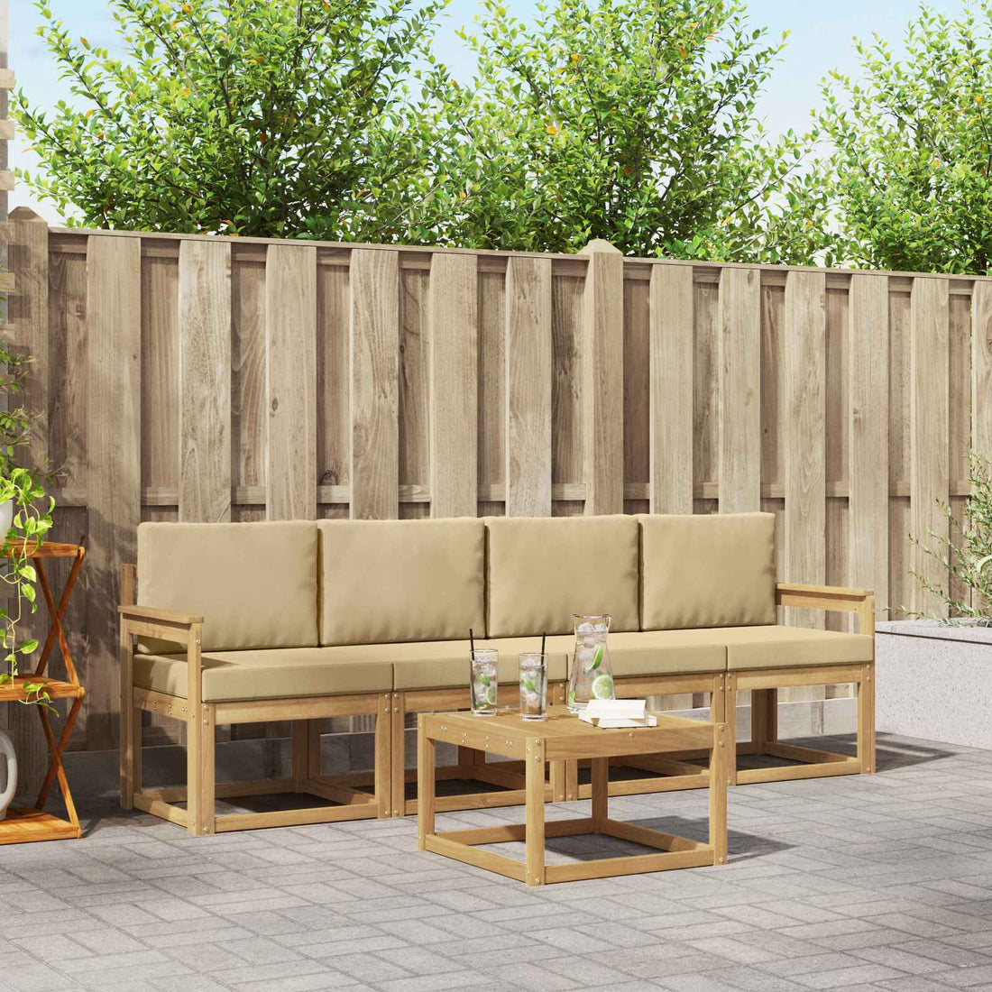 vidaXL Conjunto de sofás de exterior 5 uds. y Beige
