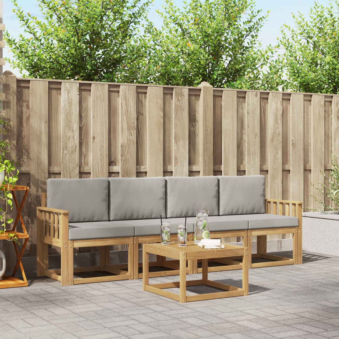 vidaXL Conjunto de sofás de exterior 5 uds. Blanco y Gris Claro