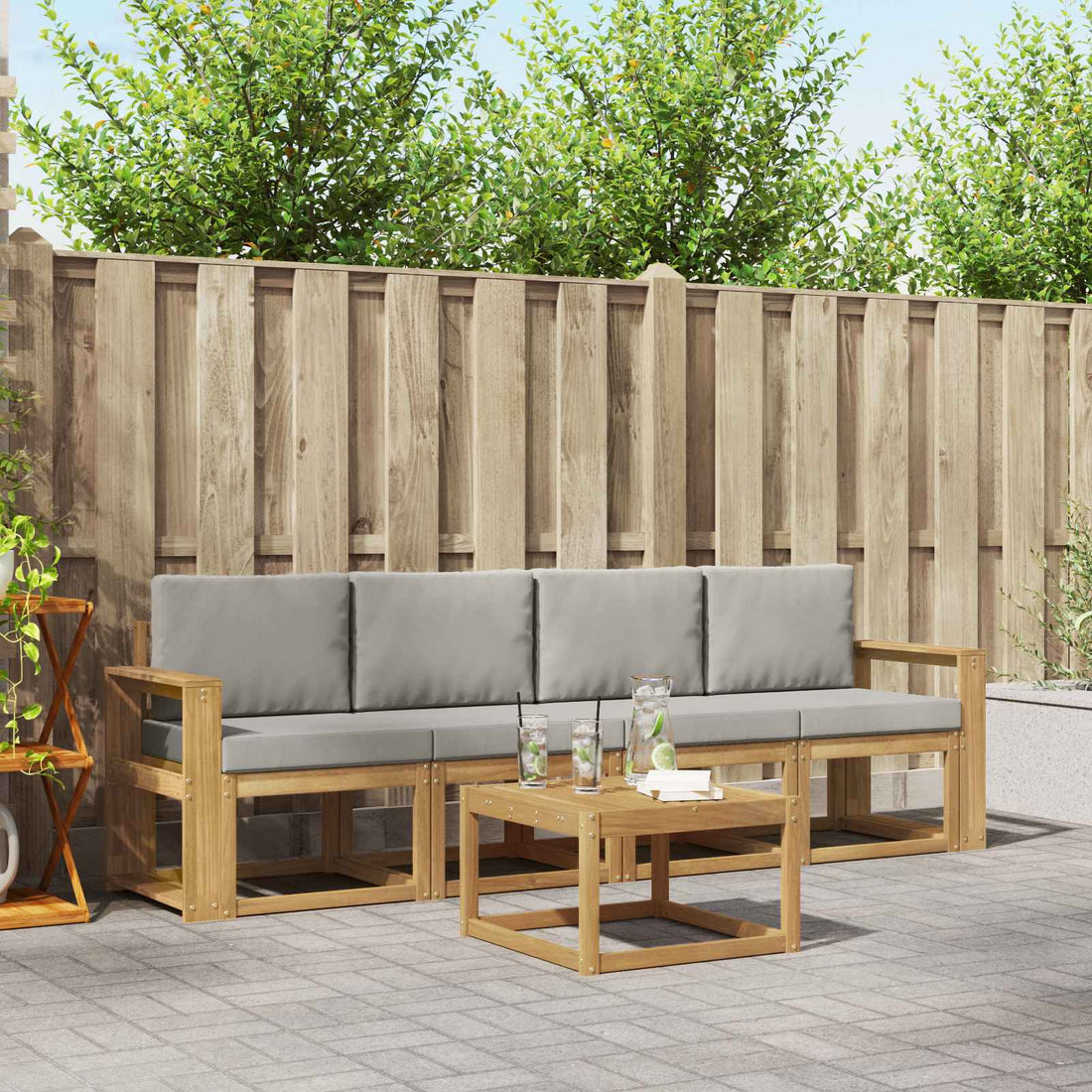 vidaXL Conjunto de sofás de exterior 5 uds. Blanco y Gris Claro