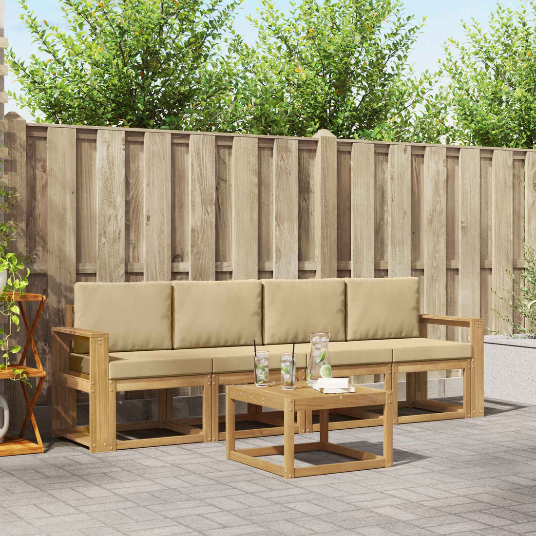 vidaXL Conjunto de sofás de exterior 5 uds. y Beige