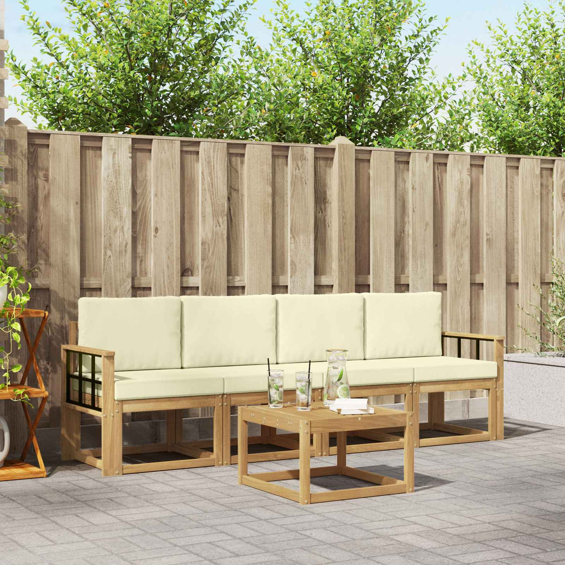 vidaXL Conjunto de sofás de exterior 5 uds. Blanco y Crema