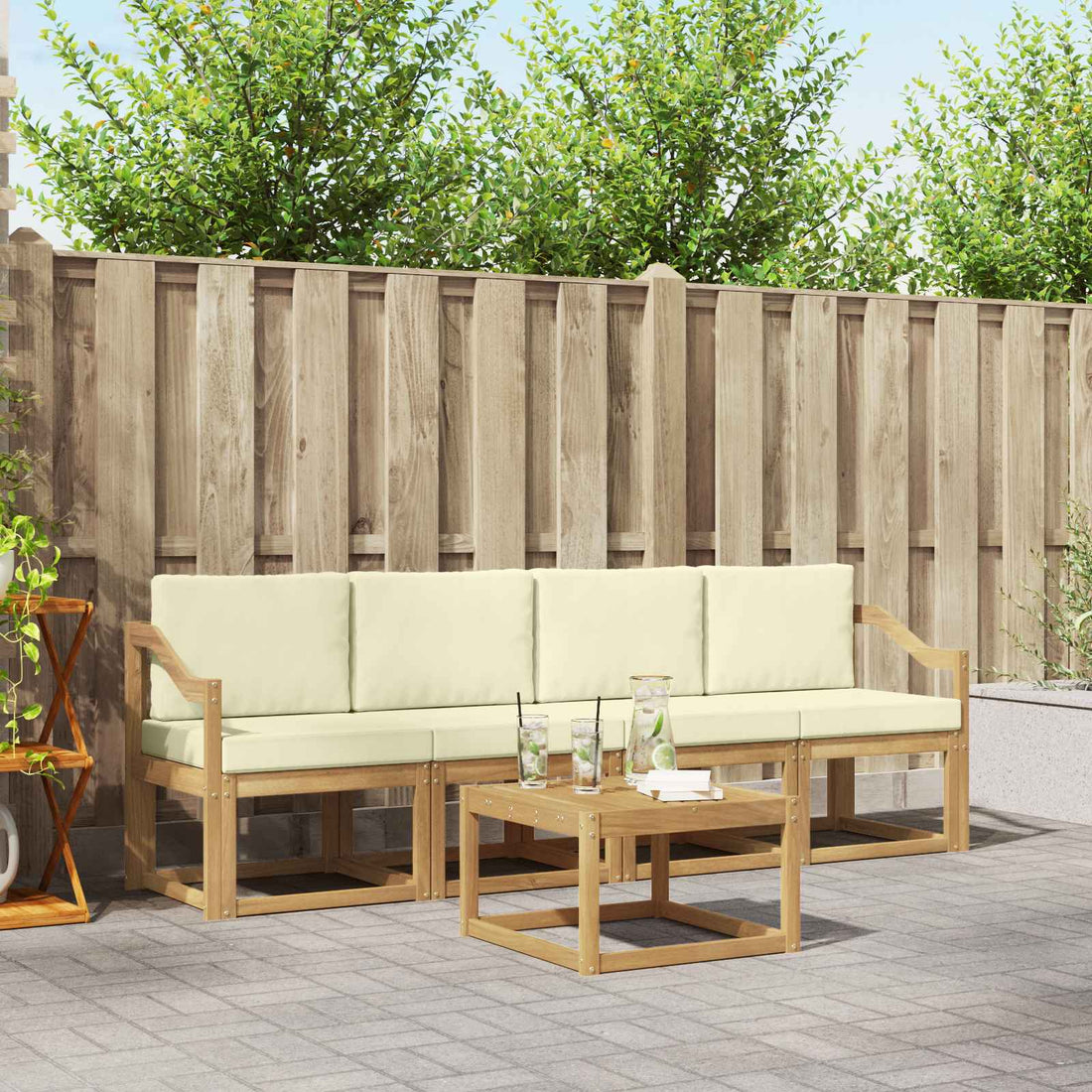 vidaXL Conjunto de sofás de exterior 5 uds. Blanco y Crema