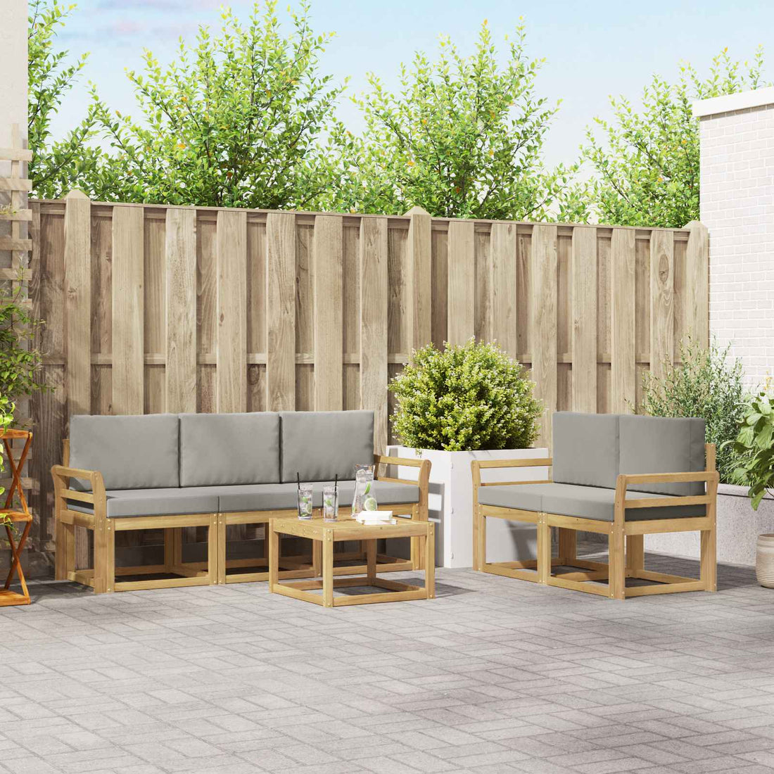 vidaXL Conjunto de sofás de exterior 6 uds. Blanco y Gris Claro