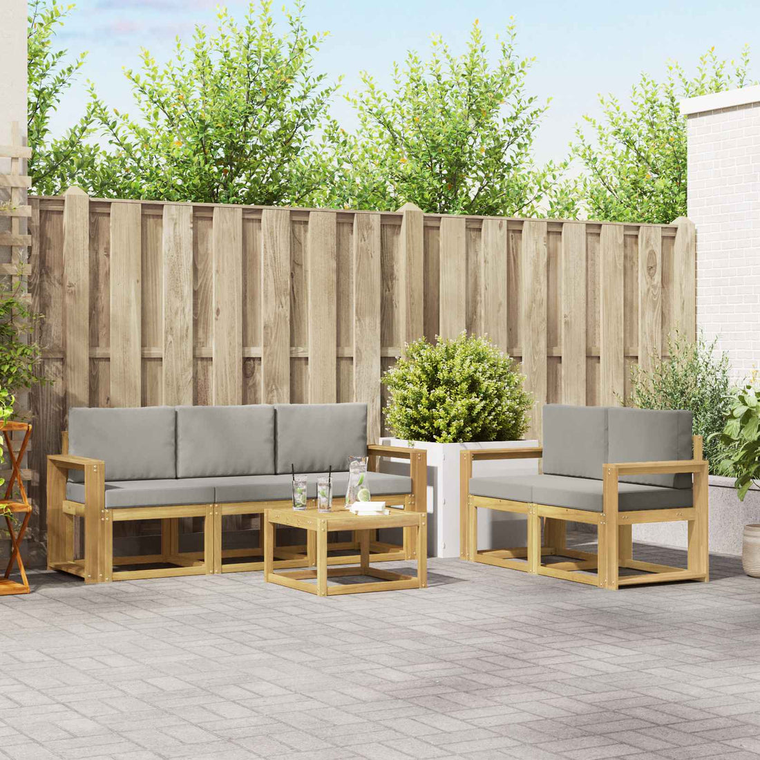 vidaXL Conjunto de sofás de exterior 6 uds. Blanco y Gris Claro