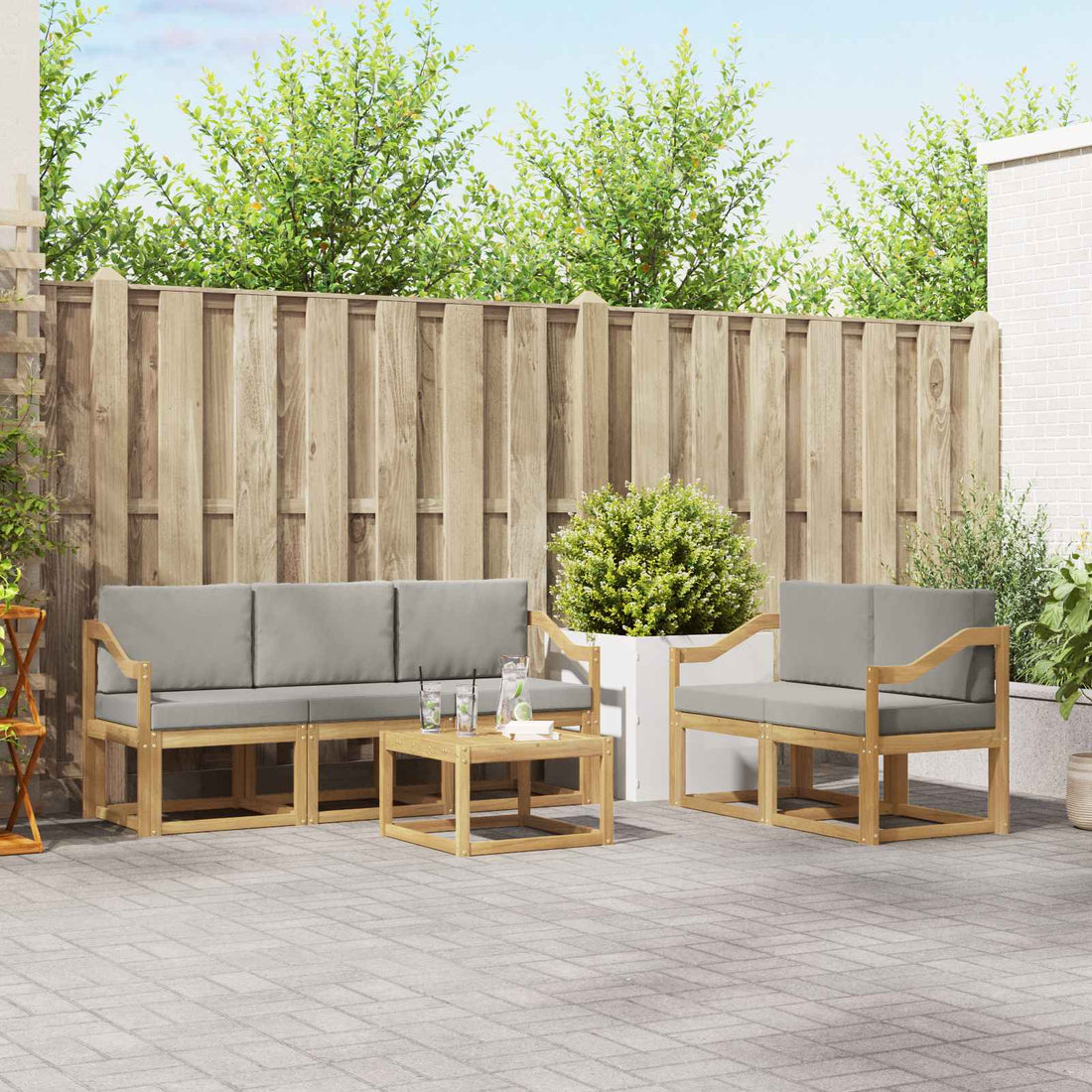 vidaXL Conjunto de sofás de exterior 6 uds. Blanco y Gris Claro