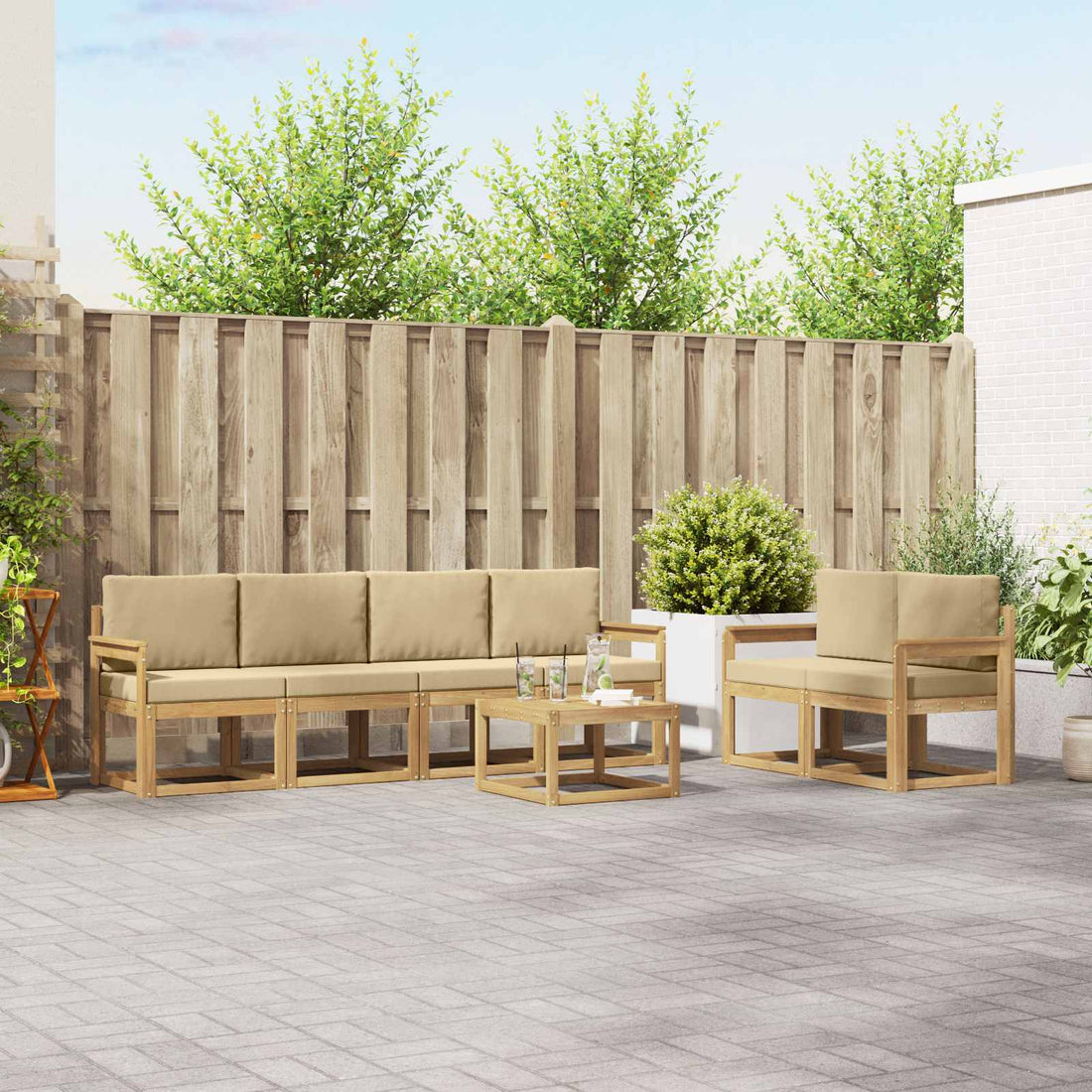 vidaXL Conjunto de sofás de exterior 7 uds. y Beige