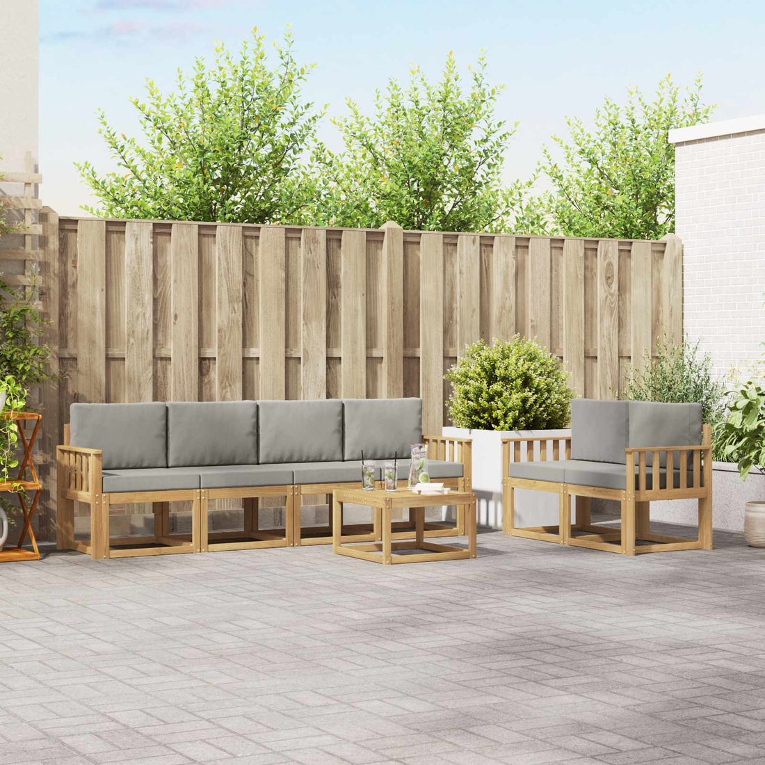vidaXL Conjunto de sofás de exterior 7 uds. Blanco y Gris Claro