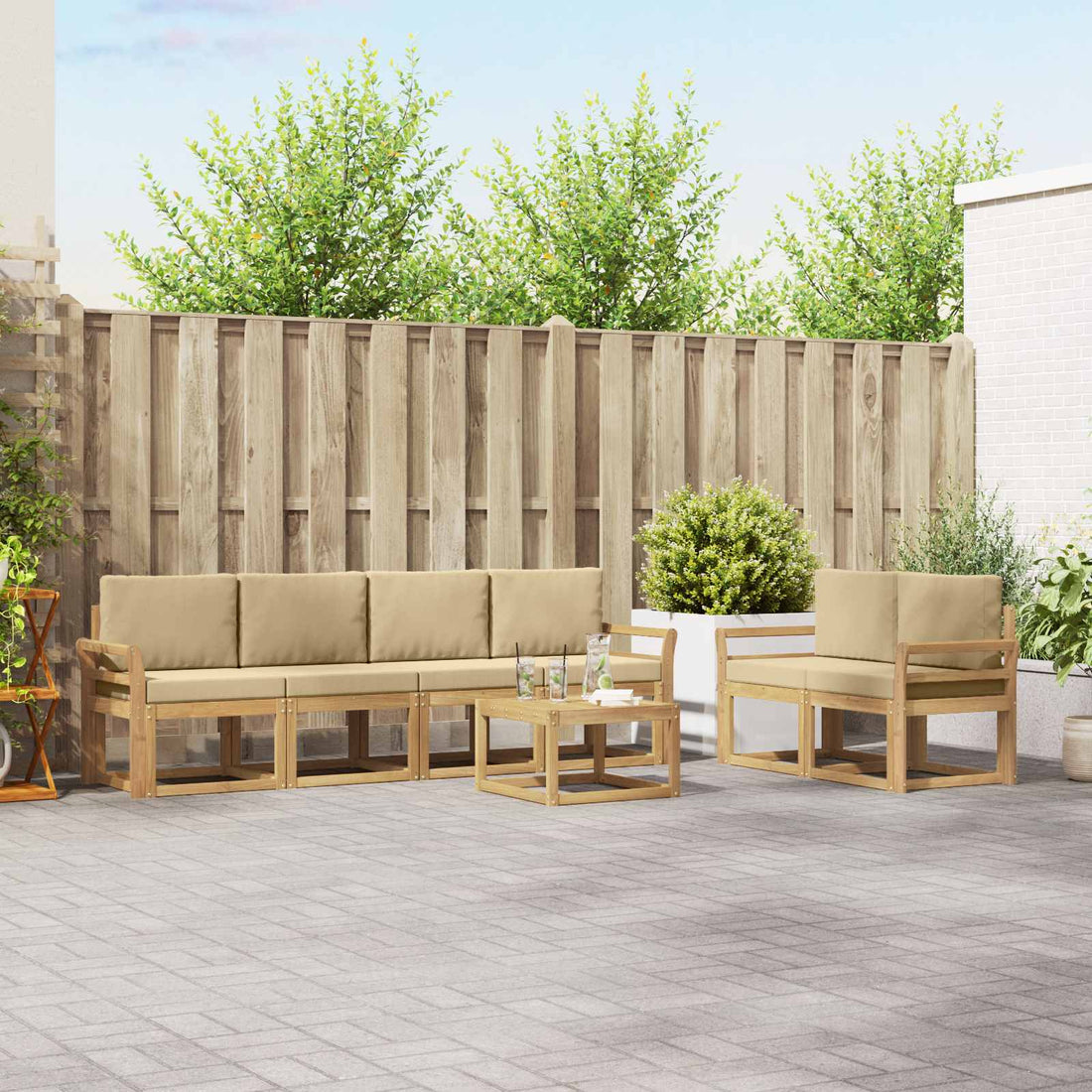 vidaXL Conjunto de sofás de exterior 7 uds. y Beige