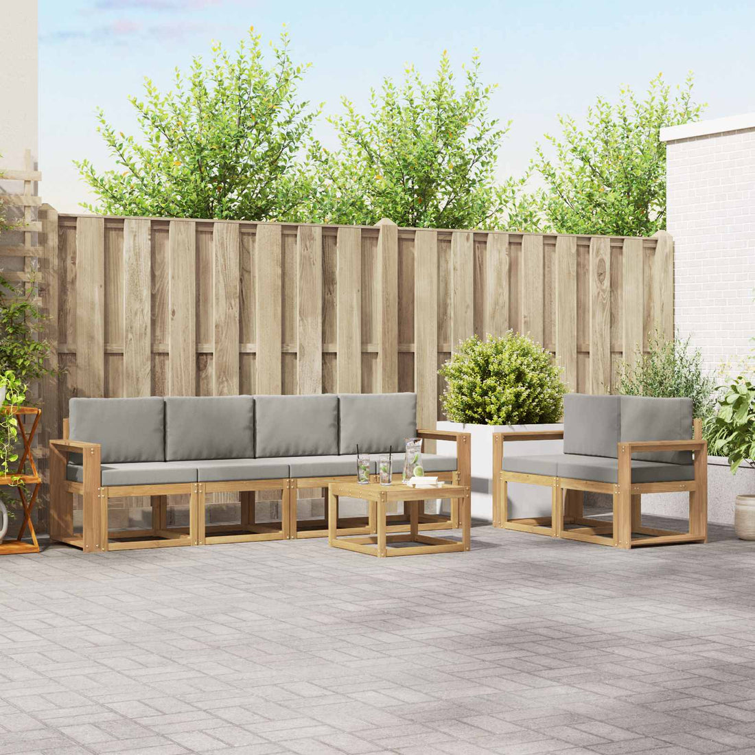 vidaXL Conjunto de sofás de exterior 7 uds. Blanco y Gris Claro