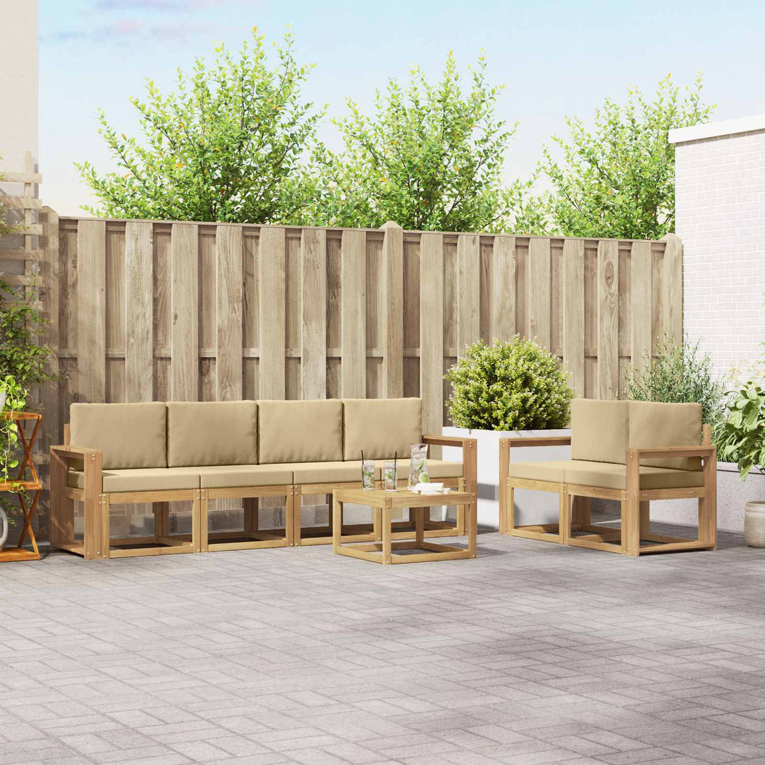 vidaXL Conjunto de sofás de exterior 7 uds. y Beige