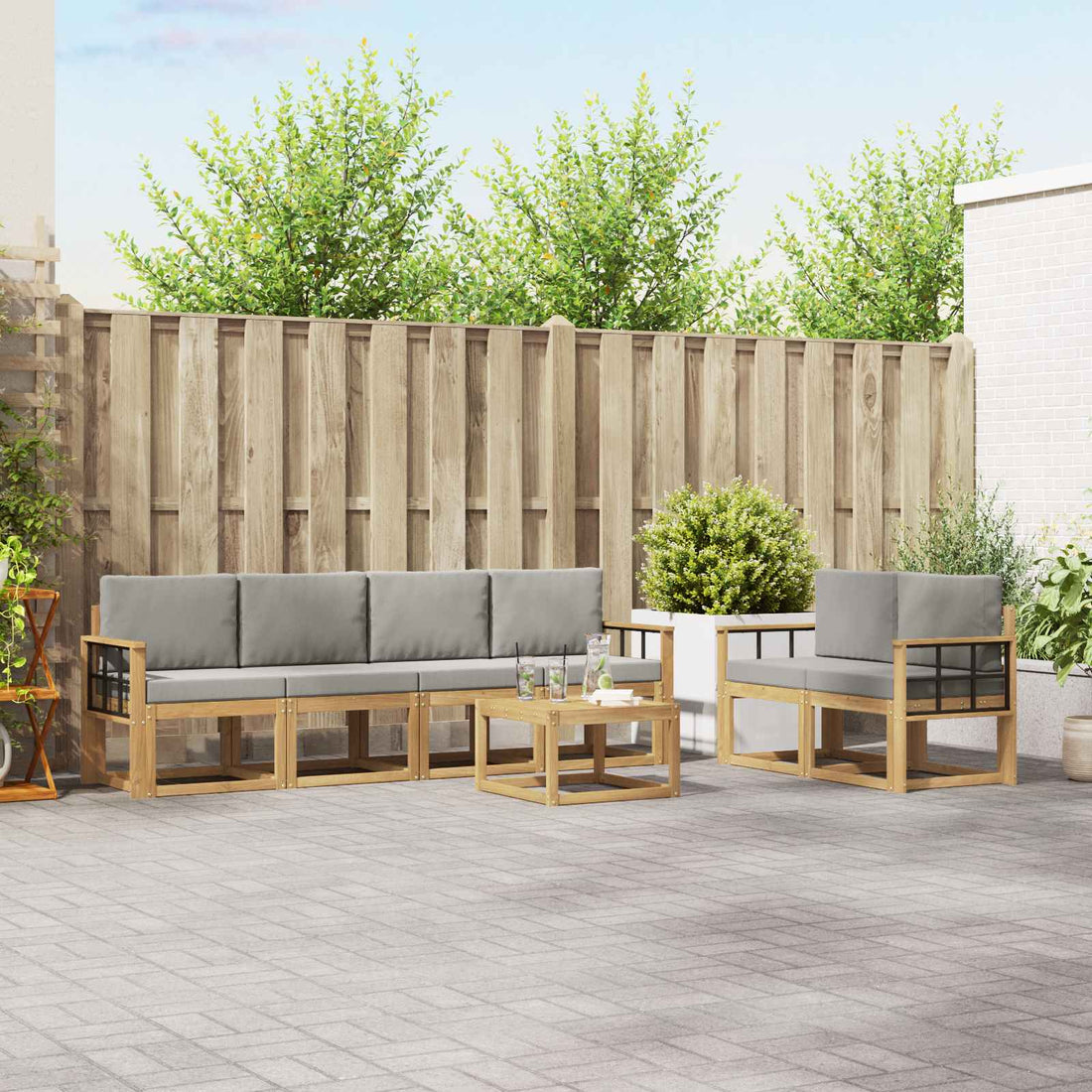 vidaXL Conjunto de sofás de exterior 7 uds. Blanco y Gris Claro