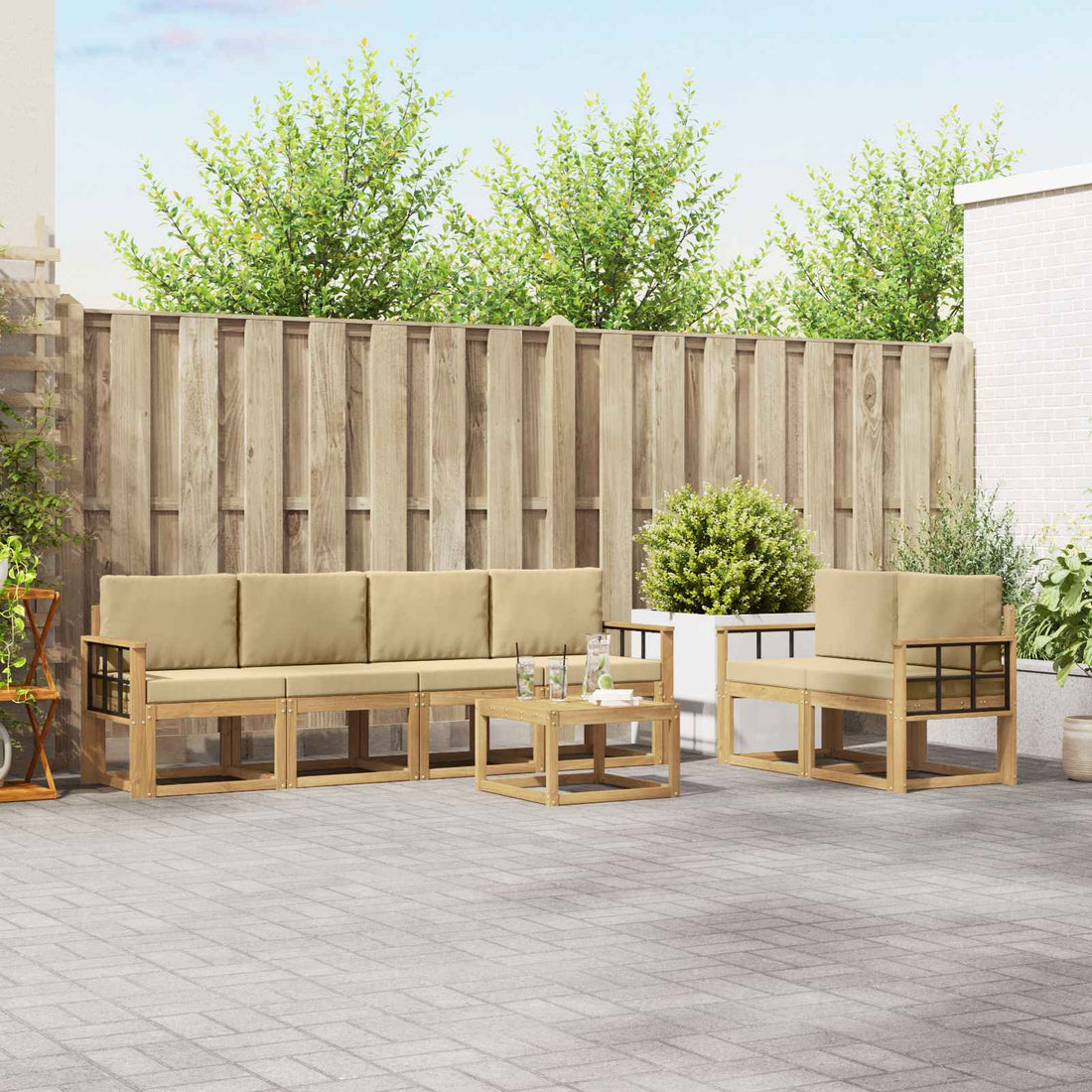 vidaXL Conjunto de sofás de exterior 7 uds. y Beige