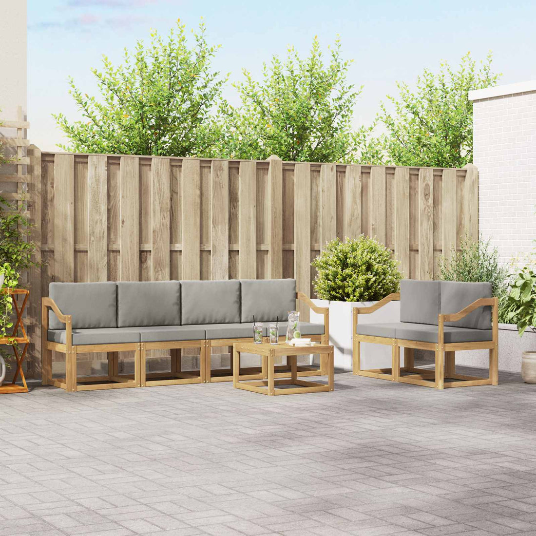 vidaXL Conjunto de sofás de exterior 7 uds. Blanco y Gris Claro