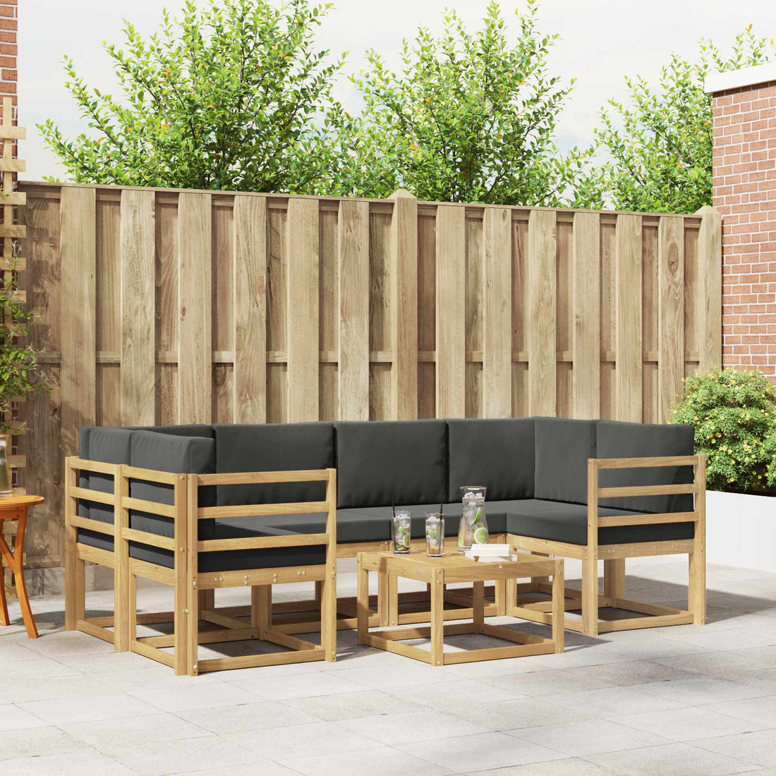 vidaXL Conjunto de sofás de exterior 7 uds. Blanco y Antracita