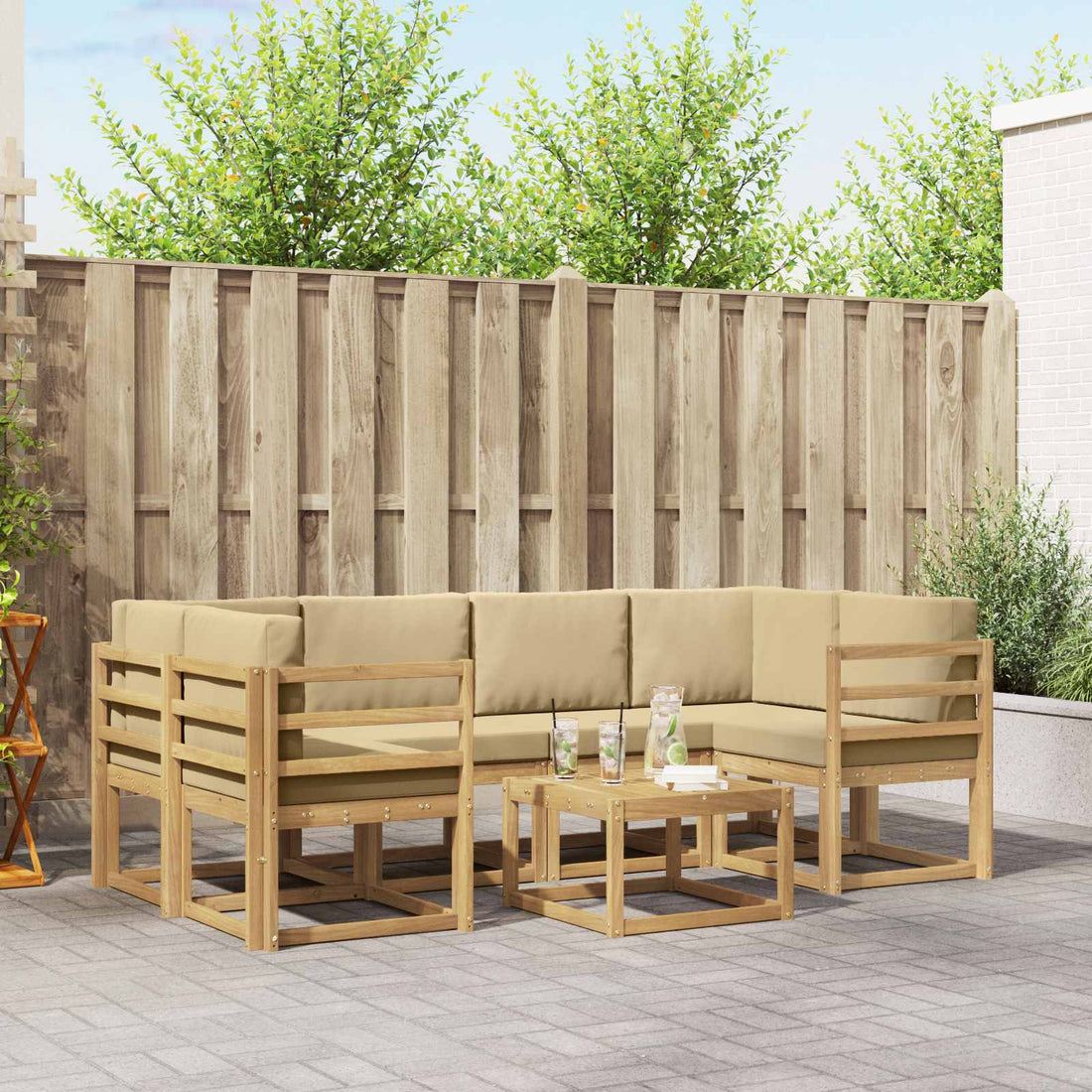 vidaXL Conjunto de sofás de exterior 7 uds. y Beige