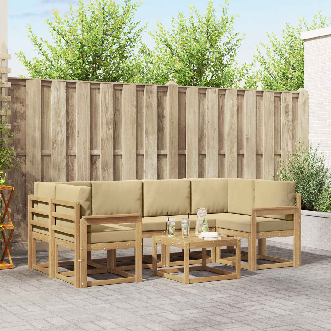 vidaXL Conjunto de sofás de exterior 7 uds. y Beige