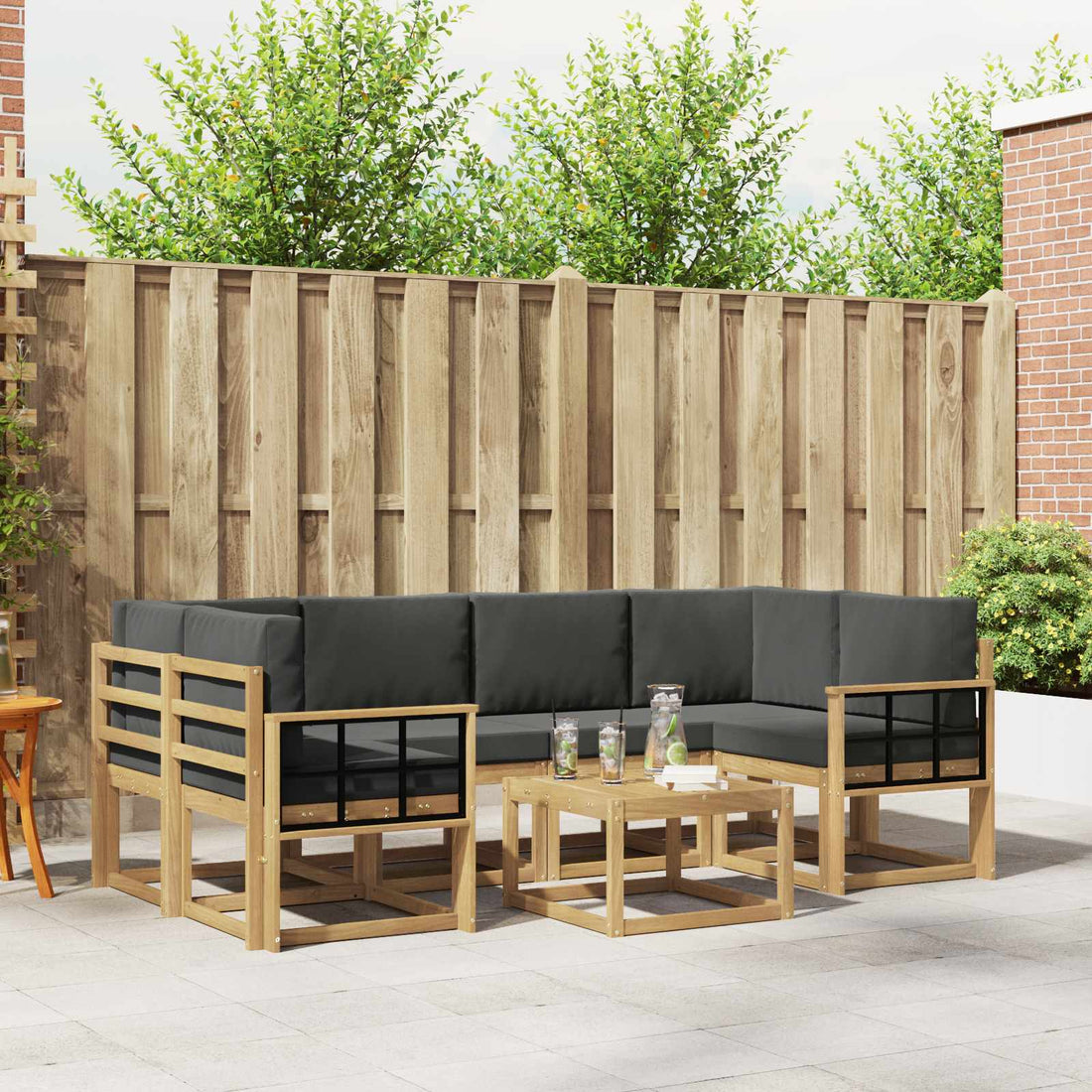 vidaXL Conjunto de sofás de exterior 7 uds. Blanco y Antracita