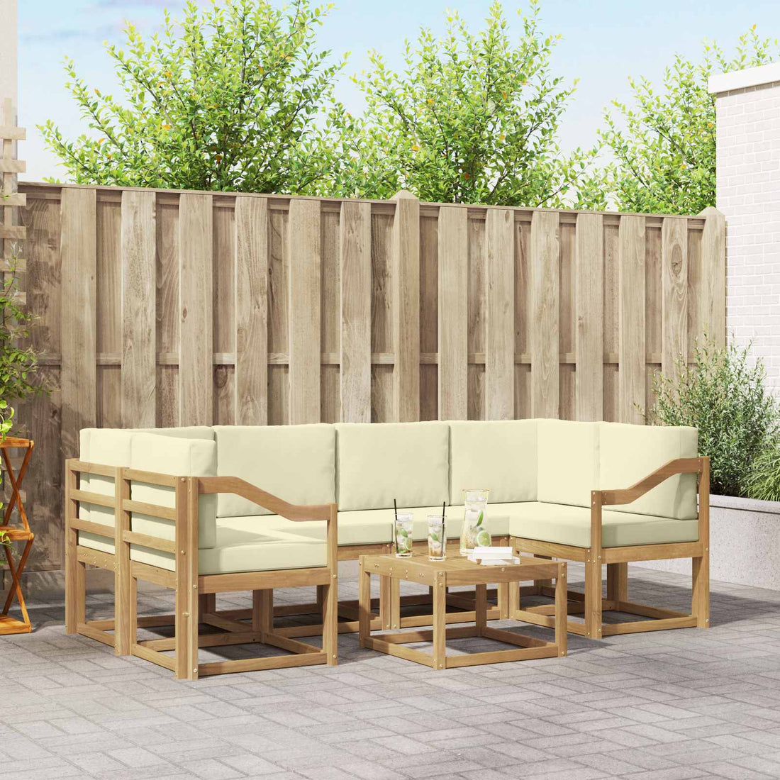 vidaXL Conjunto de sofás de exterior 7 uds. Blanco y Crema
