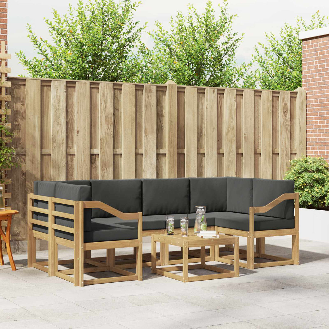 vidaXL Conjunto de sofás de exterior 7 uds. Blanco y Antracita
