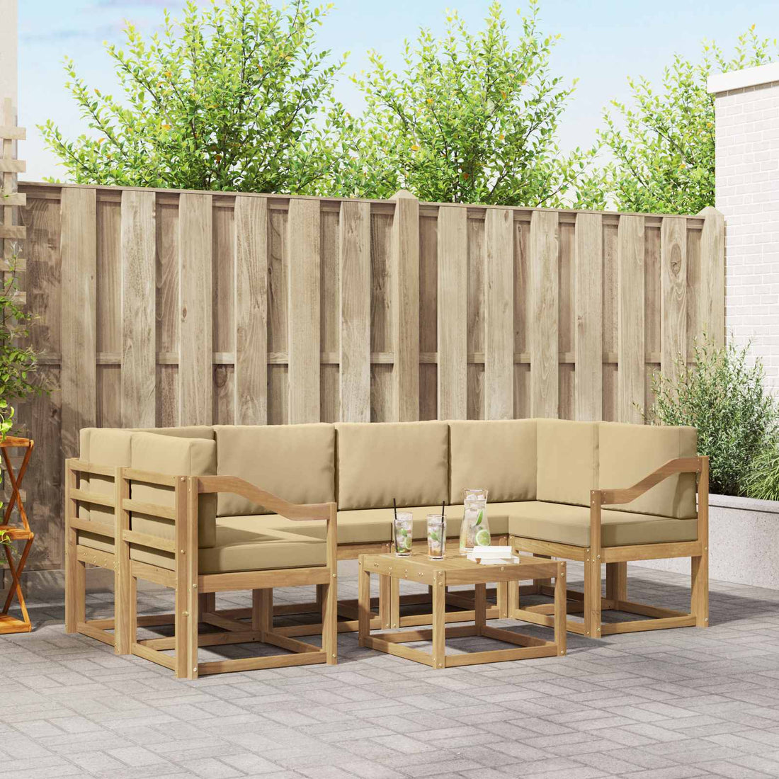 vidaXL Conjunto de sofás de exterior 7 uds. y Beige