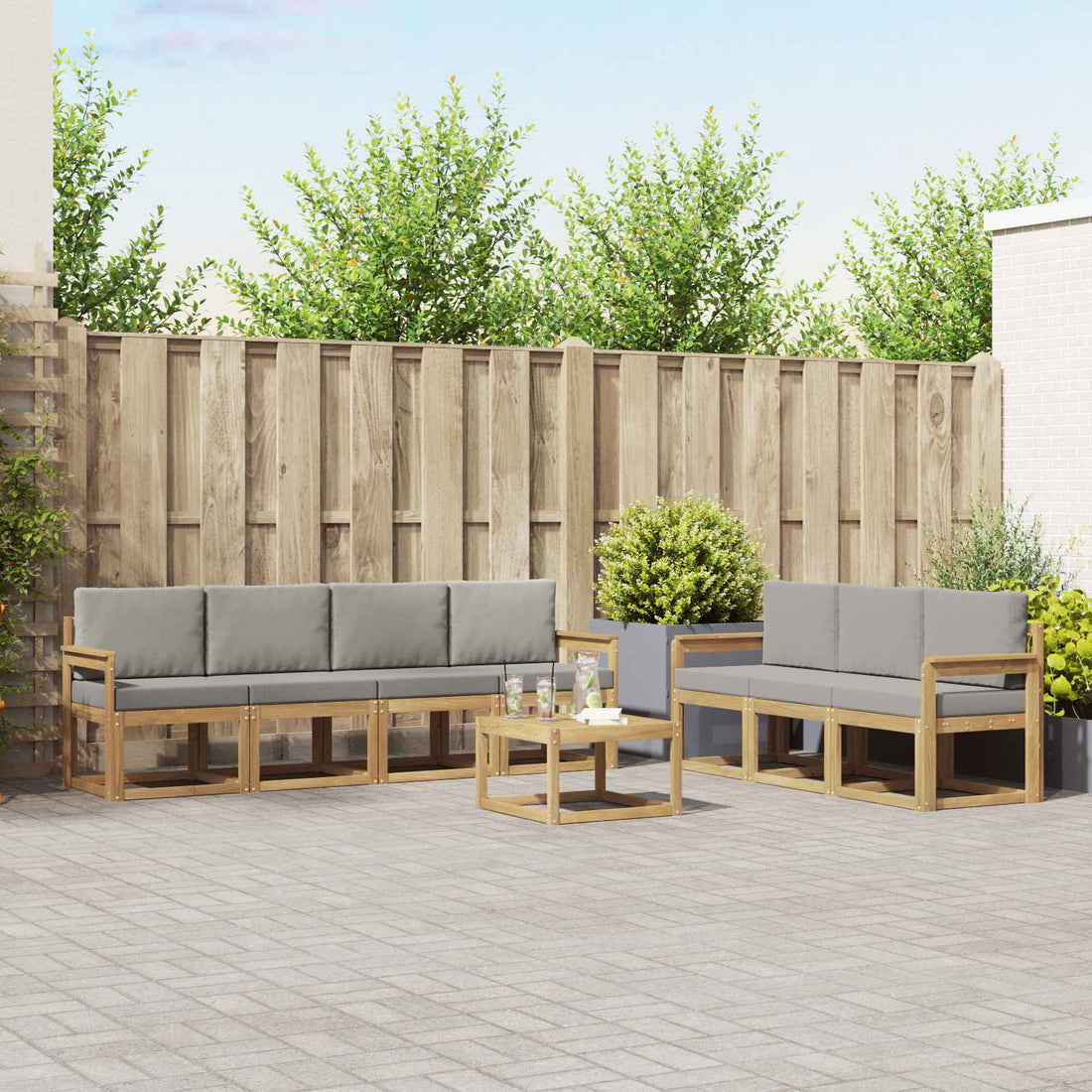 vidaXL Conjunto de sofás de exterior 8 uds. Blanco y Gris Claro