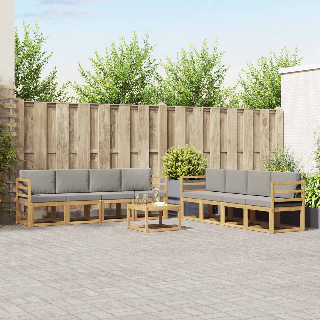 vidaXL Conjunto de sofás de exterior 9 uds. Blanco y Gris Claro
