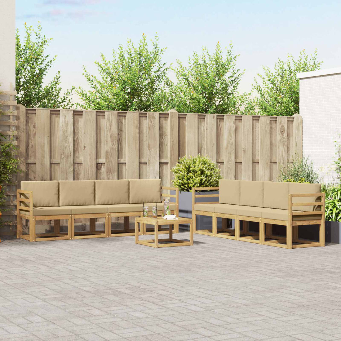 vidaXL Conjunto de sofás de exterior 9 uds. y Beige