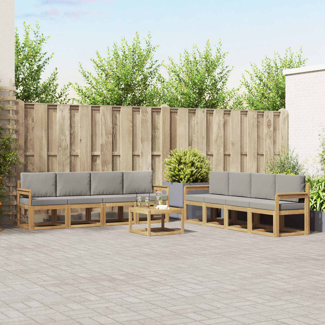 vidaXL Conjunto de sofás de exterior 9 uds. Blanco y Gris Claro