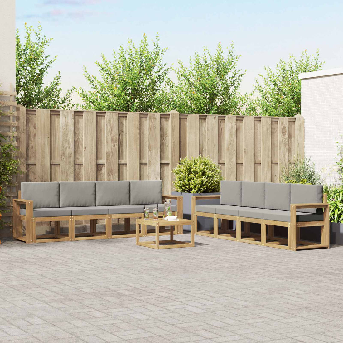 vidaXL Conjunto de sofás de exterior 9 uds. Blanco y Gris Claro