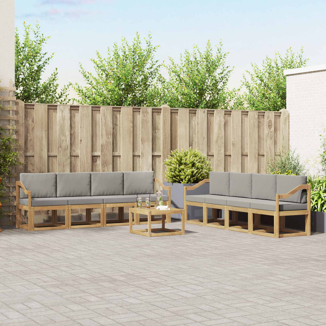 vidaXL Conjunto de sofás de exterior 9 uds. Blanco y Gris Claro