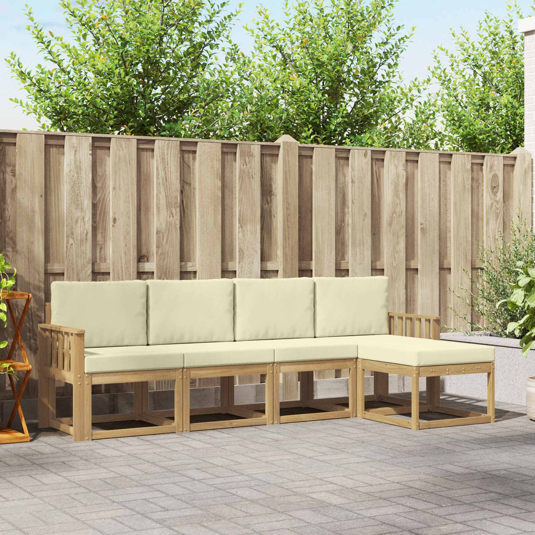 vidaXL Conjunto de sofás de exterior 5 uds. Blanco y Crema
