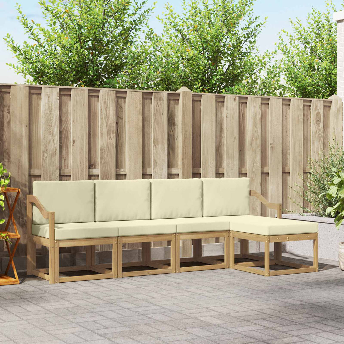 vidaXL Conjunto de sofás de exterior 5 uds. Blanco y Crema