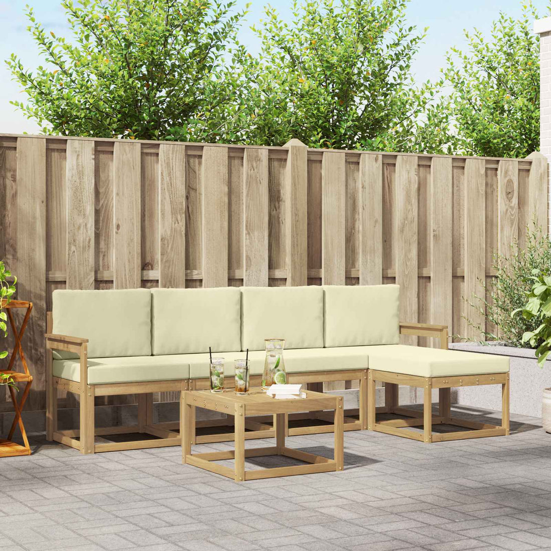 vidaXL Conjunto de sofás de exterior 6 uds. Blanco y Crema