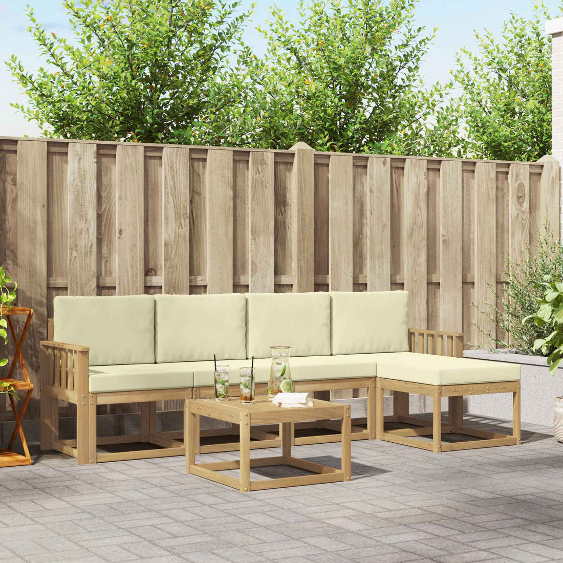 vidaXL Conjunto de sofás de exterior 6 uds. Blanco y Crema