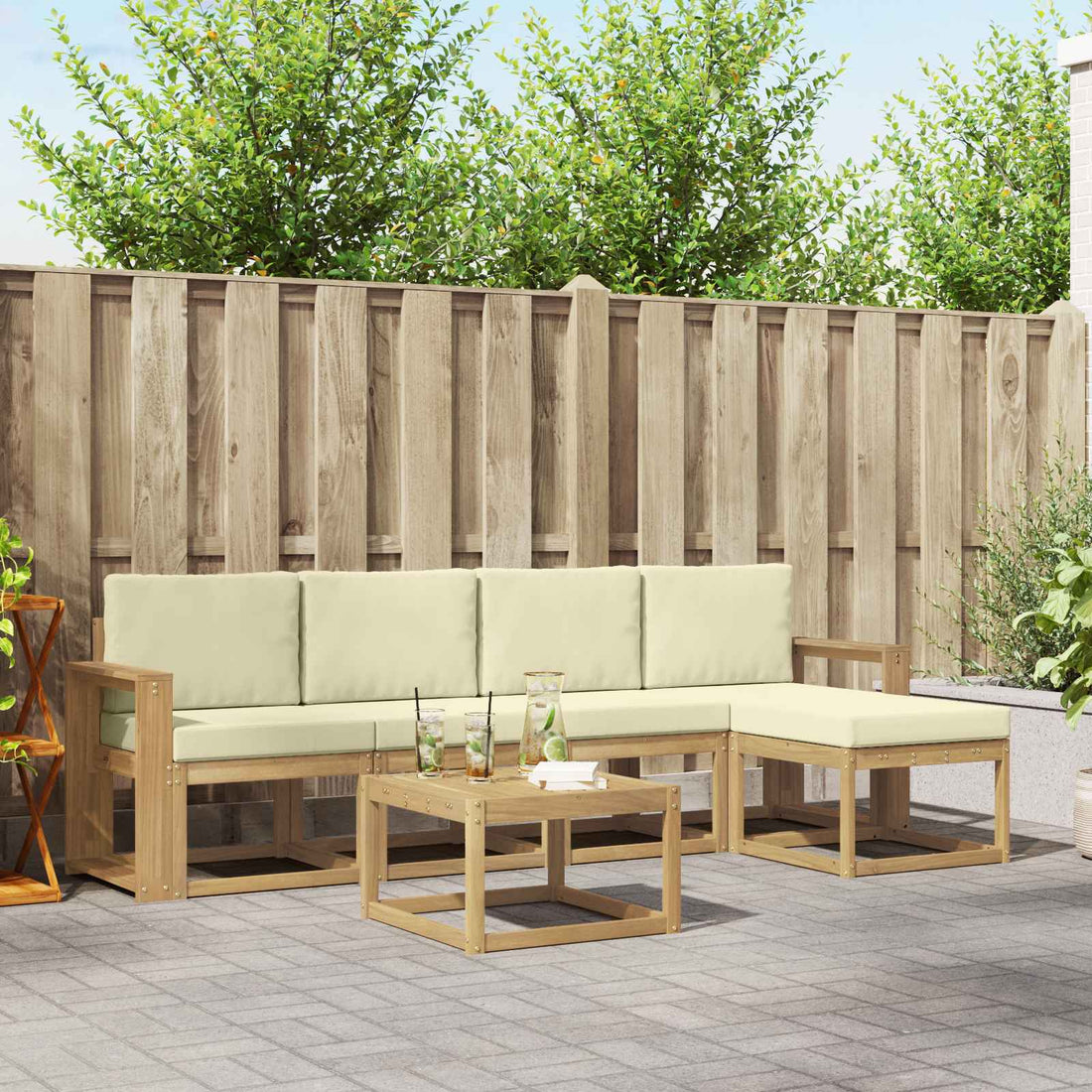 vidaXL Conjunto de sofás de exterior 6 uds. Blanco y Crema