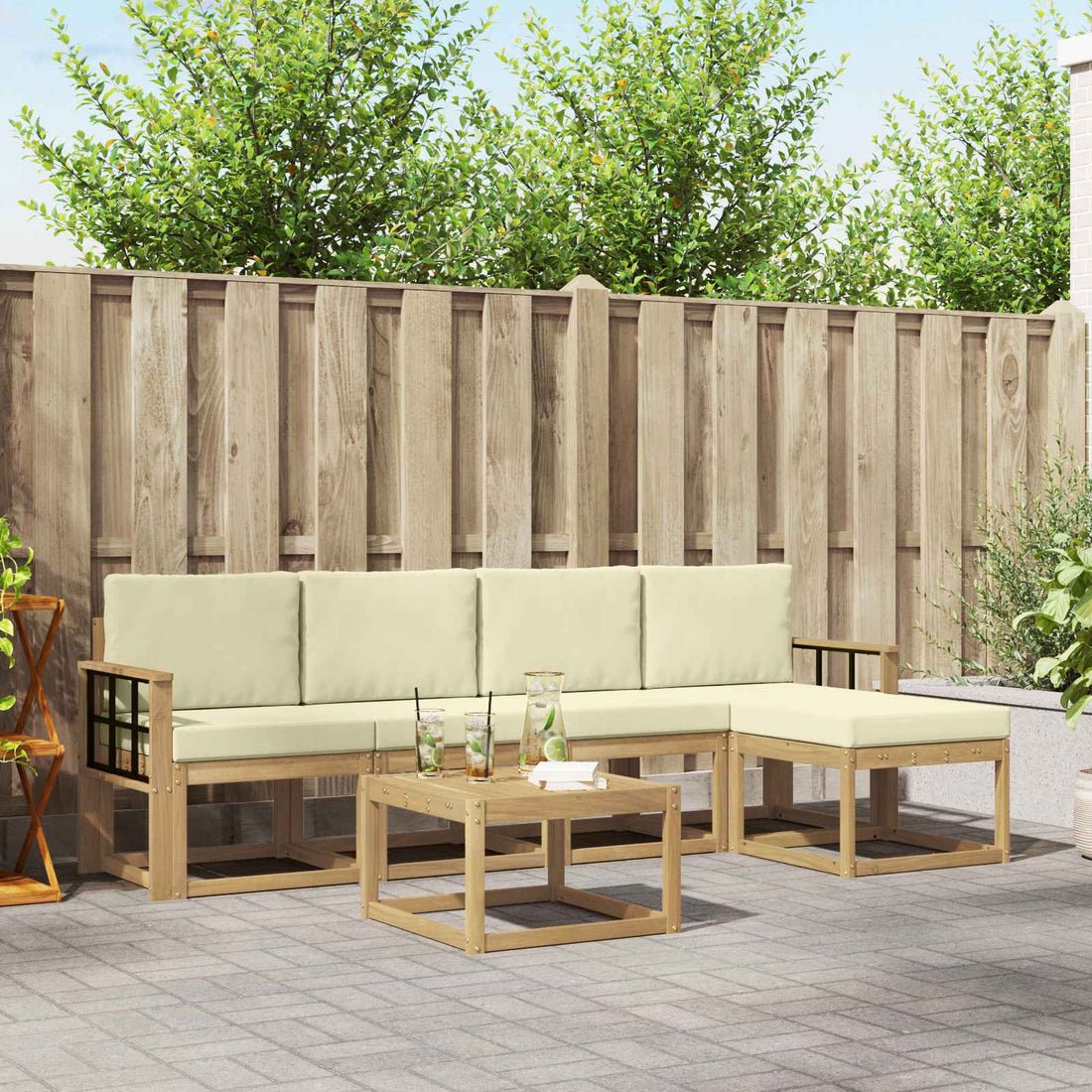 vidaXL Conjunto de sofás de exterior 6 uds. Blanco y Crema