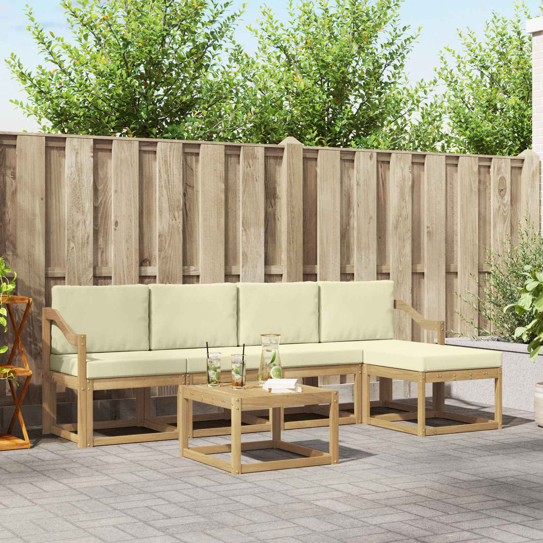 vidaXL Conjunto de sofás de exterior 6 uds. Blanco y Crema