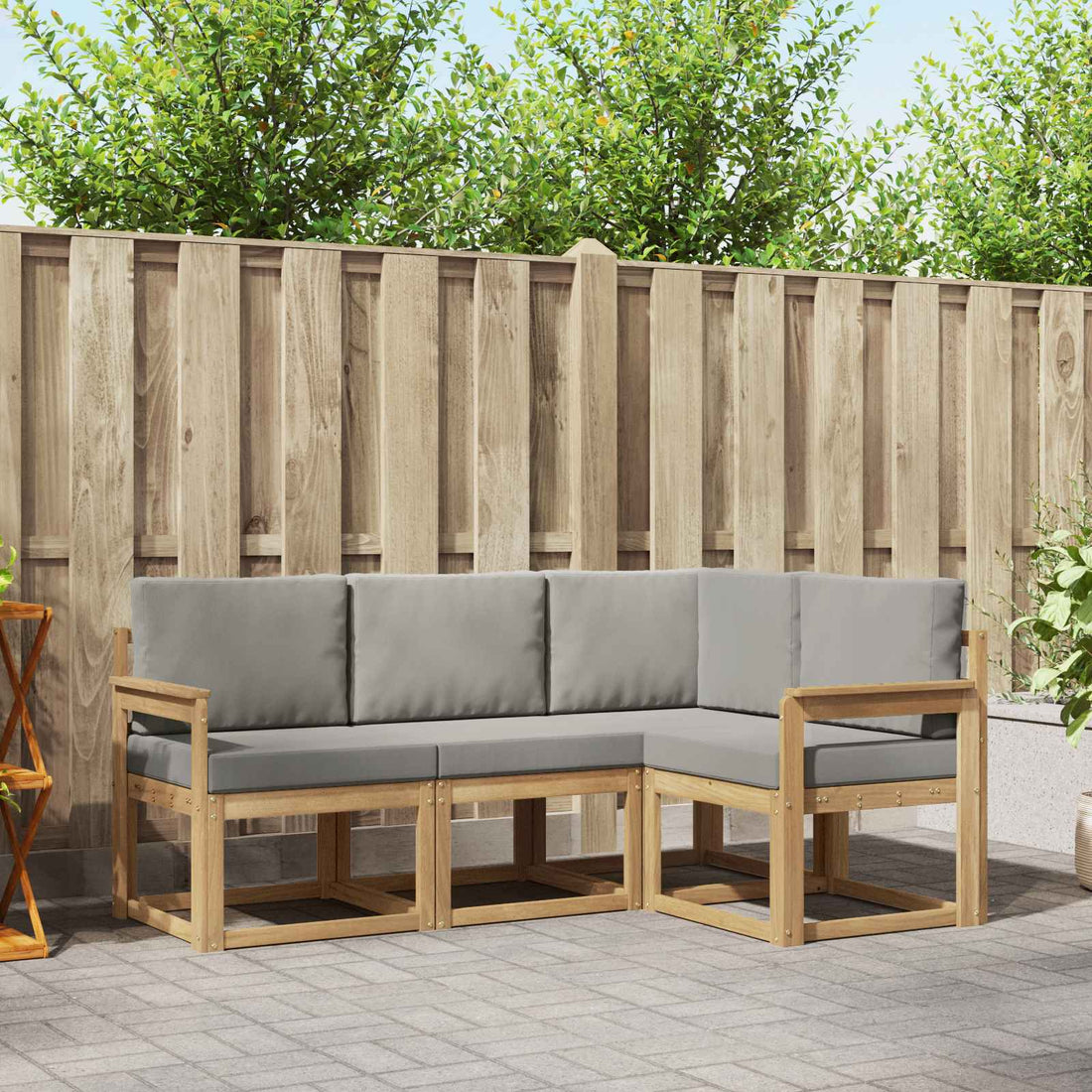 vidaXL Conjunto de sofás de exterior 4 uds. Blanco y Gris Claro