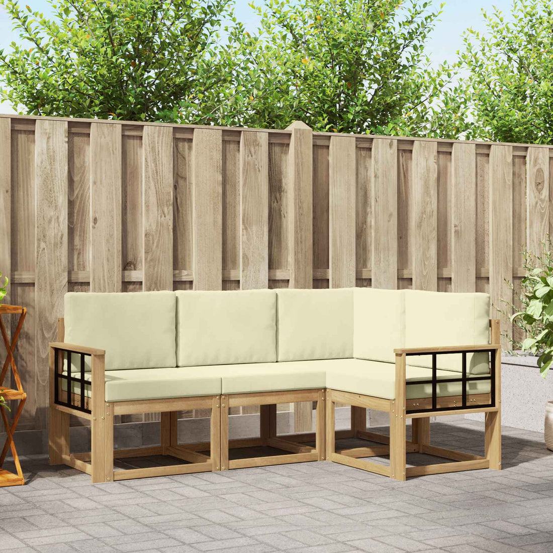 vidaXL Conjunto de sofás de exterior 4 uds. Blanco y Crema