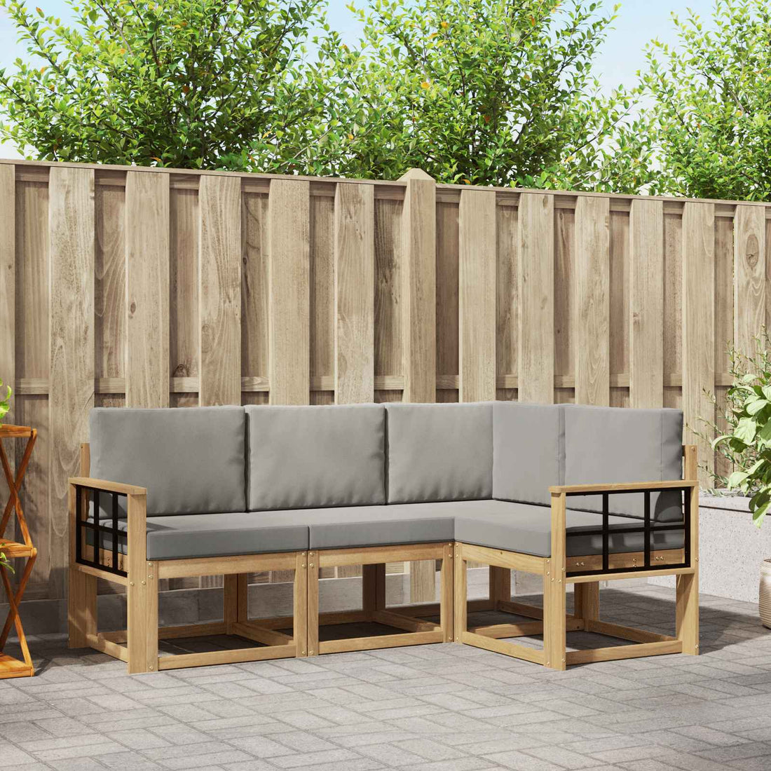 vidaXL Conjunto de sofás de exterior 4 uds. Blanco y Gris Claro