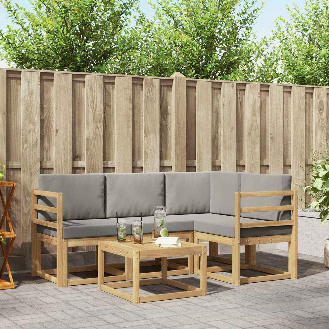 vidaXL Conjunto de sofás de exterior 5 uds. Blanco y Gris Claro