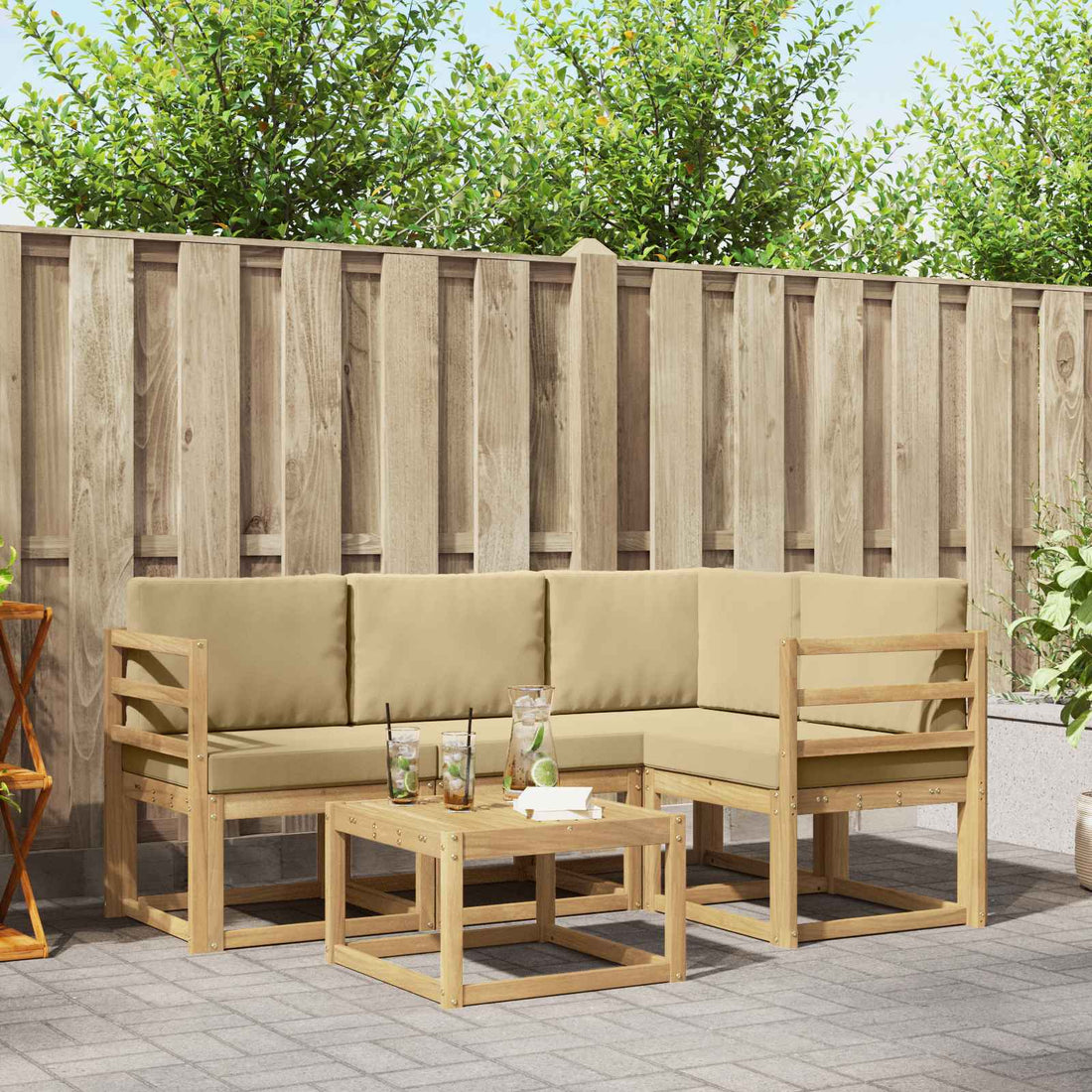 vidaXL Conjunto de sofás de exterior 5 uds. y Beige