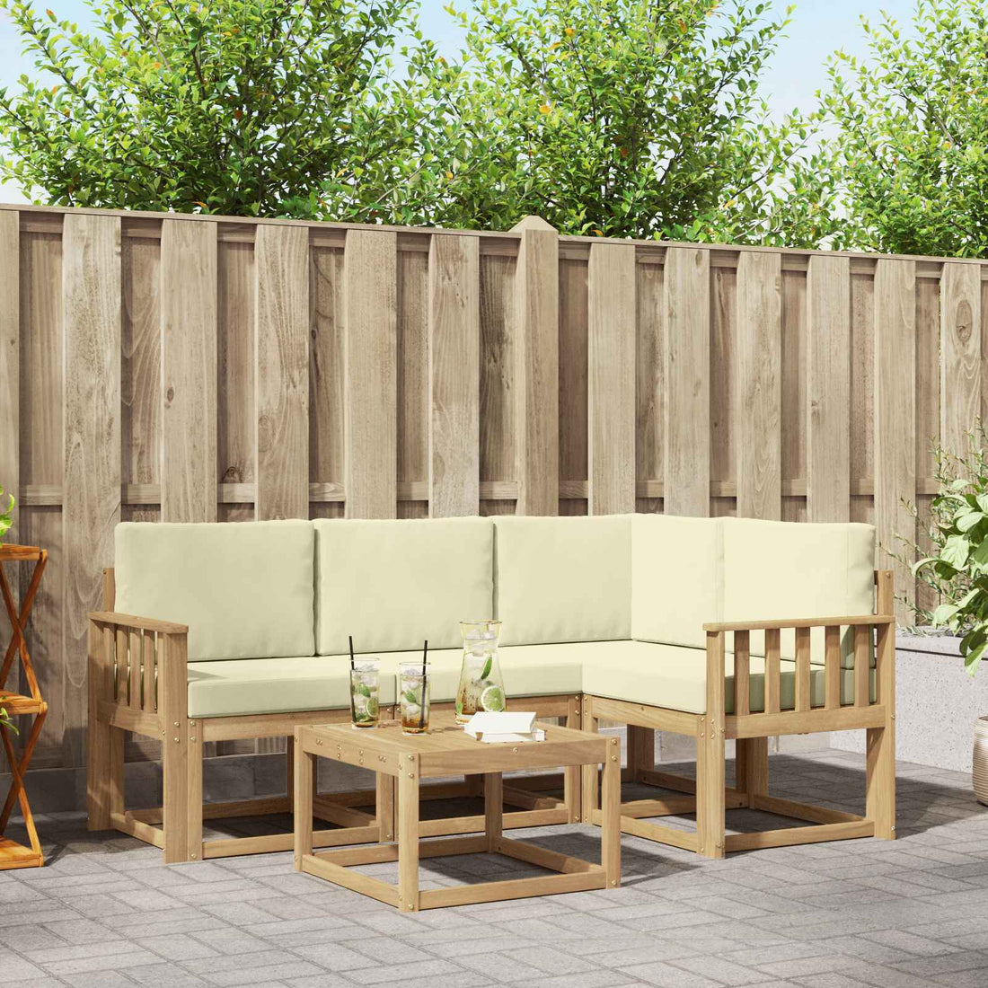 vidaXL Conjunto de sofás de exterior 5 uds. Blanco y Crema